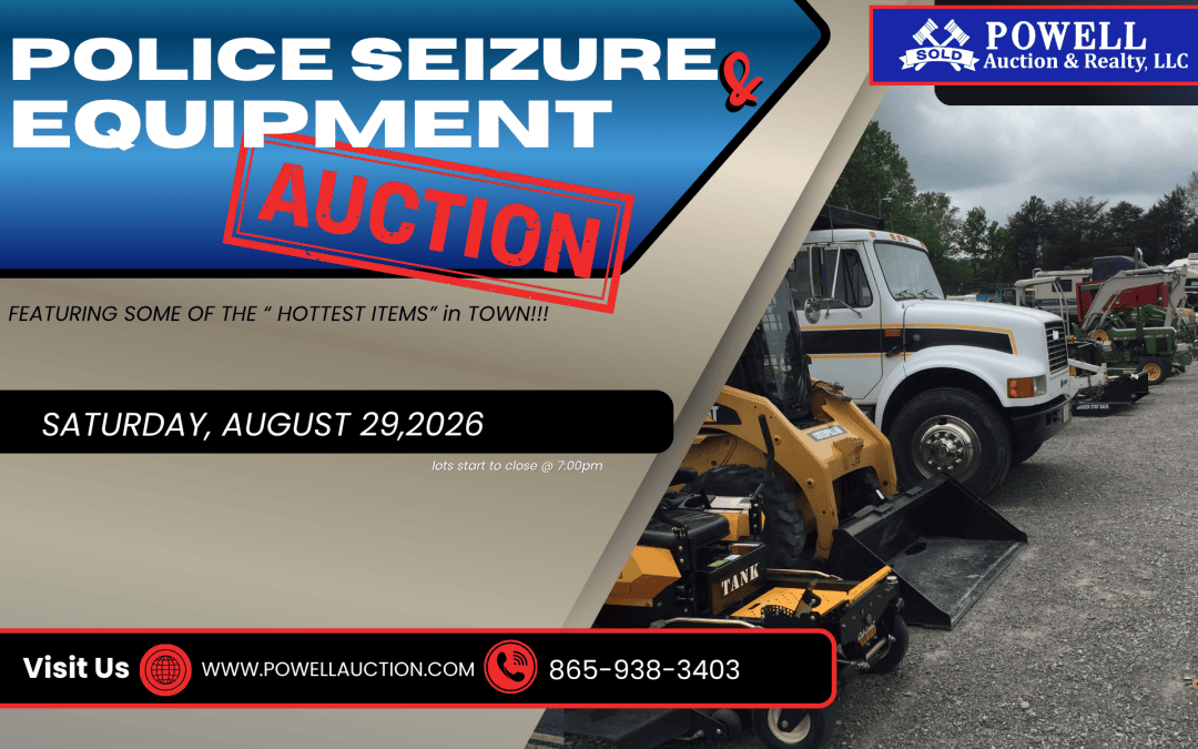 POLICE SEIZURE & EQUIPMENT AUCTION- 8.29.2026- LOTS START CLOSING AT 7:00PM- ONLINE ONLY!!